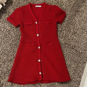 Self-Portrait V-Neck Red Knit dress